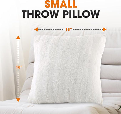 Cheer Collection Faux Fur Throw Pillows - Decorative Pillows for Couch, Bed Throw Pillows, White Accent Pillows for Bedroom or Living Room Aesthetic, Set of 2 Furry Throw Pillows, 18”x18”