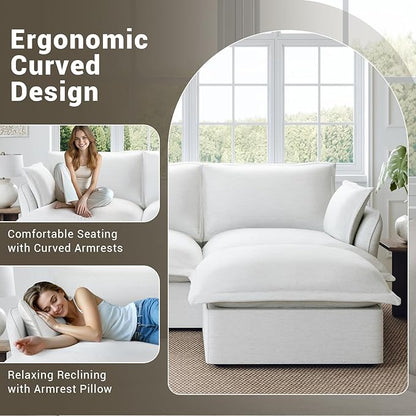 Middle Seat for Cloud Modular Sectional Sofa, Comfy Down Filled Cloud Couch with Removable Cover, Modular Sectional Couches for Living Room, Cream White