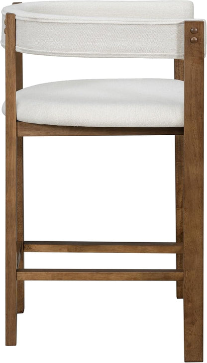 Christopher Knight Home Set of 2 Rylan Modern Fabric Upholstered Dining Room Counter Height Barstools,Kitchen Island Rubberwood Counter Stool,Armchair with Footrest+Curved Backrest,Beige+Walnut