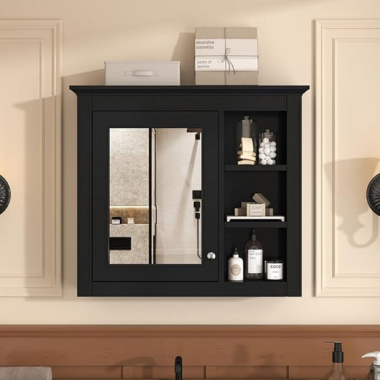 Bathroom Wall Cabinet with Mirror, 30'' x 28'' Medicine Cabinet with Mirror Door and Adjustable Shelves, Over Toilet Storage Cabinet, Wall-Mounted Bathroom Mirrors for Over Sink with Storage