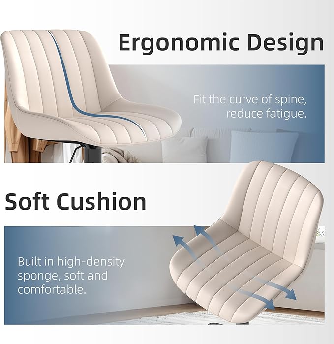 Youhauchair Bar Stools Set of 4, Swivel Counter Height Barstools with Back, Adjustable PU Leather Bar Chairs, Modern Armless Kitchen Island Stool, Beige