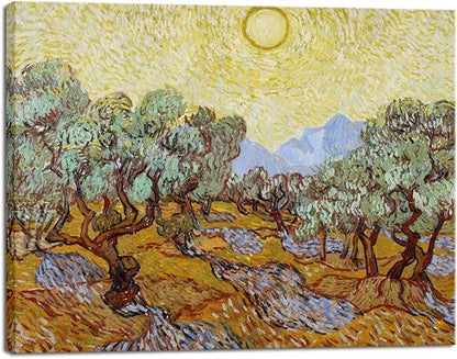 Wieco Art Olive Trees with Yellow Sky and Sun Canvas Print of Vincent Van Gogh Wall Art Paintings Reproduction Field Pictures Artwork for Wall Decor and Home Decorations VAN-0071-3040