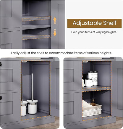 Bathroom Cabinet, Modern Bathroom Floor Storage Cabinet Organizer with 1 Door and 3 Drawers, Freestanding Cupboard for Kitchen/Living Room Use