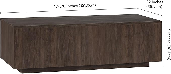 Henn&Hart 48" Rectangular Low-Profile Wood Coffee Table for Living Room, Family Room, or Office, Alder Brown
