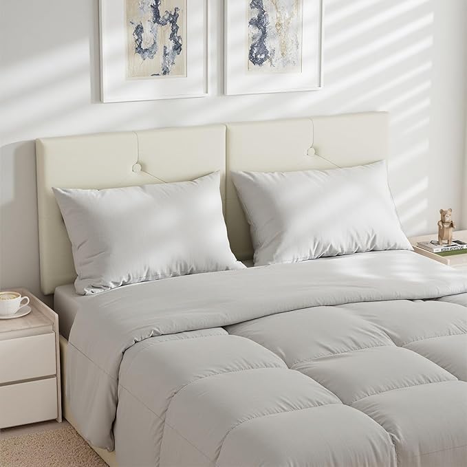 Modern Queen Headboard, Upholstered Faux Leather Bed Headboard with Solid Wood & Sturdy Metal Legs, Tufted Adjustable Height Headboards in Button Design, Ivory