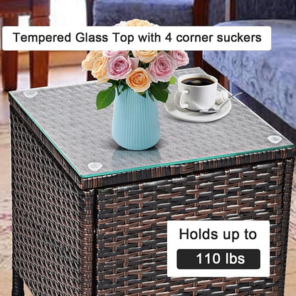 COSTWAY 3 PCS Patio Furniture Set, Outdoor Wicker Conversation Set with Tempered Glass Coffee Table, Seat Cushions, Rattan Wicker Chairs for Poolside Balcony Porch Backyard, Gray