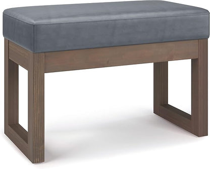 SIMPLIHOME Milltown 27 inch Wide Contemporary Rectangle Footstool Ottoman Bench in Stone Grey Vegan Faux Leather, Assembled, For the Living Room and Bedroom