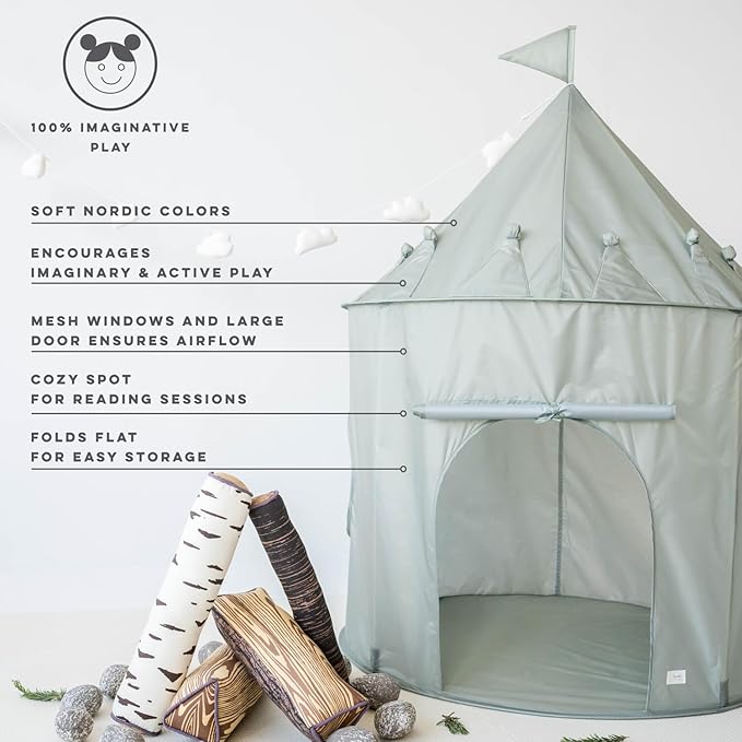3 Sprouts Kids Play Tent - Sustainable Recycled Fabric – Fun Spacious Childs Playhouse for Indoor Games for Boys & Girls - Durable Fort Pop Up House for Toddlers & Children Age 3-10 - Green