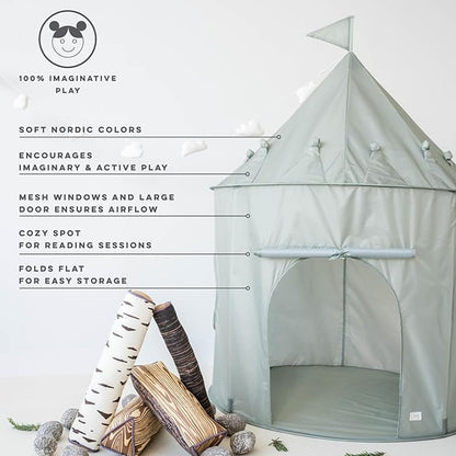 3 Sprouts Kids Play Tent - Sustainable Recycled Fabric – Fun Spacious Childs Playhouse for Indoor Games for Boys & Girls - Durable Fort Pop Up House for Toddlers & Children Age 3-10 - Green