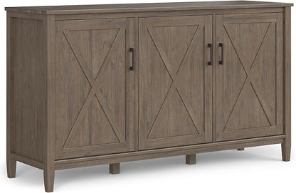 SIMPLIHOME Ela Solid Wood 60 inch Wide Transitional Wide Storage Cabinet in Smoky Brown for The Living Room, Entryway and Family Room