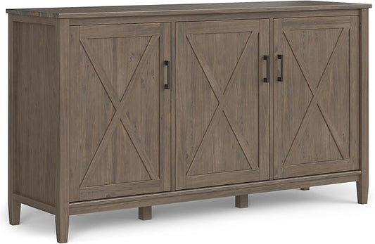 SIMPLIHOME Ela Solid Wood 60 inch Wide Transitional Wide Storage Cabinet in Smoky Brown for The Living Room, Entryway and Family Room
