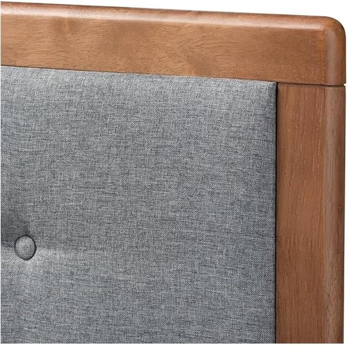 Mid-Century Marvel Fabric Upholstered Walnut Brown Finished Wood Headboard, Wall Mount Headboard Full/Dark Gray