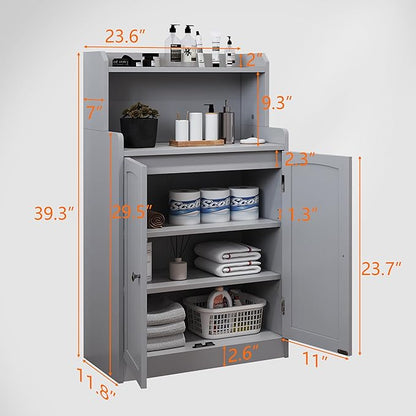 40 Inch Bathroom Storage Cabinet, Freestanding Organizer with 2 Doors, Bath cabinets Floor Standing, Suitable for Dining Room, Kitchen, Living Room, Hallway (Grey)