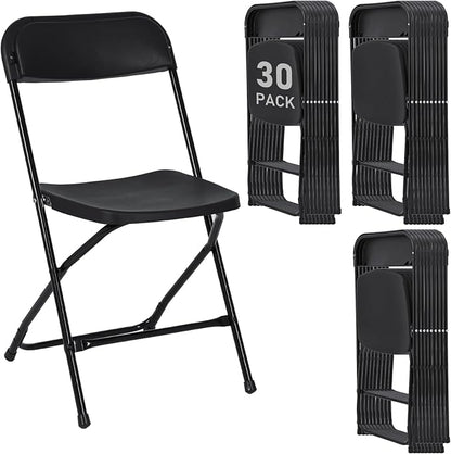 30 Pack Black Plastic Folding Chairs, Portable Stackable Commercial Party Folding Chairs with Steel Frame 350lbs for Home Office Outdoor Indoor Office Wedding Party Events
