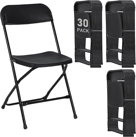 30 Pack Black Plastic Folding Chairs, Portable Stackable Commercial Party Folding Chairs with Steel Frame 350lbs for Home Office Outdoor Indoor Office Wedding Party Events