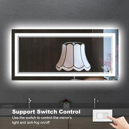72 x 32 Inch LED Mirror for Bathroom with Front and Backlit,Large Lighted Bathrooom Mirrors for Wall,3 Colors Stepless Dimming Bathrooom Vanity Mirror LED Lights, Anti-Fog, Memory