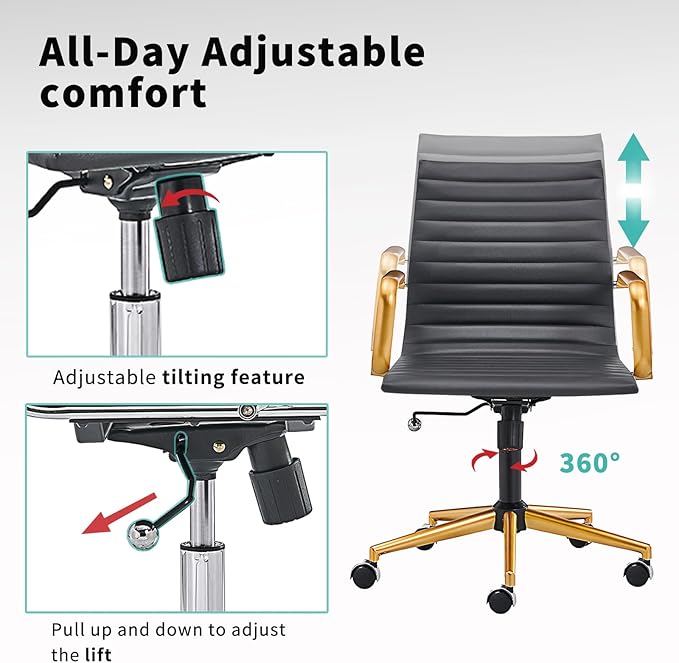 Ergonomic Desk Chair Computer Chairs with Armrests and Wheels Heavy Duty Wide Seat for Home Office Comfortable 22.83in Chair for Women and Men，Gold Black