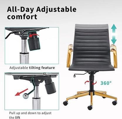 Ergonomic Desk Chair Computer Chairs with Armrests and Wheels Heavy Duty Wide Seat for Home Office Comfortable 22.83in Chair for Women and Men，Gold Black