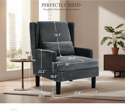Accent Chair for Living Room Chairs Upholstered Oversized Reading Chair Armchair Accent Chairs Set of 2 Living Room Chair with High Back and Wood Legs,Arm Chair Comfy Chair for Bedroom(Dark Grey)