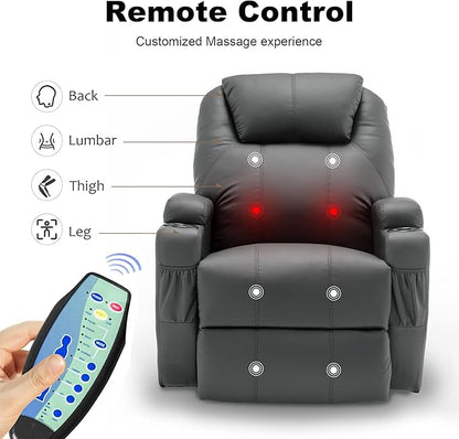 Recliner Chair, Rocking Chair with Massage and Heat, 360° Swivel Recliner Chairs for Adults, Rocker Manual Recliner with Remote Control and Cup Holder for Living Room, Bedroom, Nursery