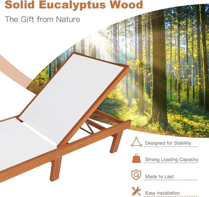 COSTWAY 2PC Patio Lounge Chair Chaise Solid Wood Back Adjustable Recliner Deck Furniture