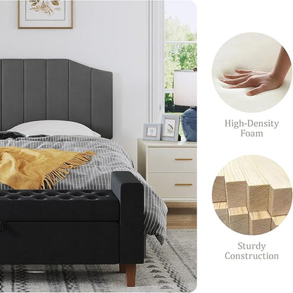 King Size Headboard Only, Velvet Upholstered Headboard King/California King Size Wall Mount and Bed Frame Mount, Featuring High-Density Sponge Padding Easy Assembly Comfort Style-Dark Gray