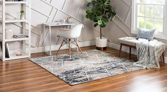 Unique Loom Trellis Frieze Collection Area Rug - Geometric (6' Square, Blue Multi/ Ivory)