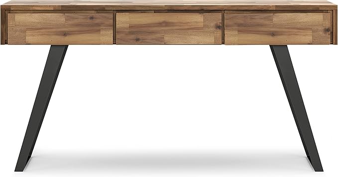 SIMPLIHOME Lowry SOLID ACACIA WOOD and Metal 60 Inch Wide Modern Industrial Console Sofa Table in Distressed Golden Wheat, For the Living Room, Entryway and Bedroom