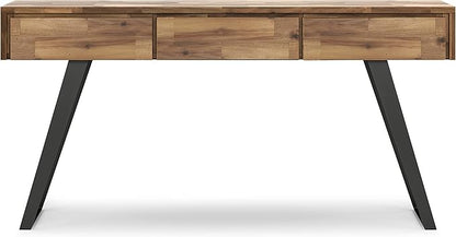SIMPLIHOME Lowry SOLID ACACIA WOOD and Metal 60 Inch Wide Modern Industrial Console Sofa Table in Distressed Golden Wheat, For the Living Room, Entryway and Bedroom