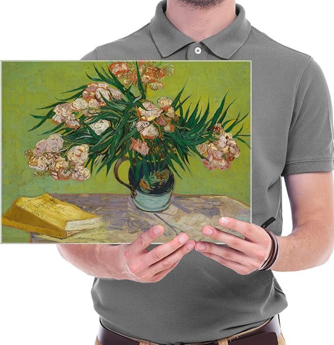 Wieco Art Oleanders 1888 Giclee Canvas Prints Wall Art by Van Gogh Floral Oil Paintings Reproduction for Home Decorations Modern Stretched and Framed HD Classic Abstract Flowers Pictures Artwork