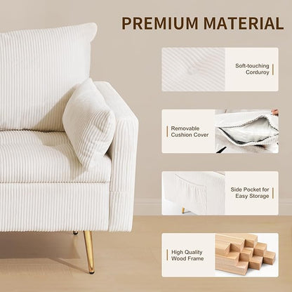 Furnimart 3-Seater Storage Sofa and Couch, Corduroy Loveseat with Accent Single Chair, Small Living Room Furniture Set for Apartment, Tiny Homes and Lofts, 2PC-Beige