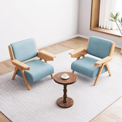 Mid Century Modern Accent Chair Set of 2, Fabric Upholstered Lounge Arm Chairs with Solid Wood Frame for Living Room, Bedroom, Office, Reading Corner (Blue)