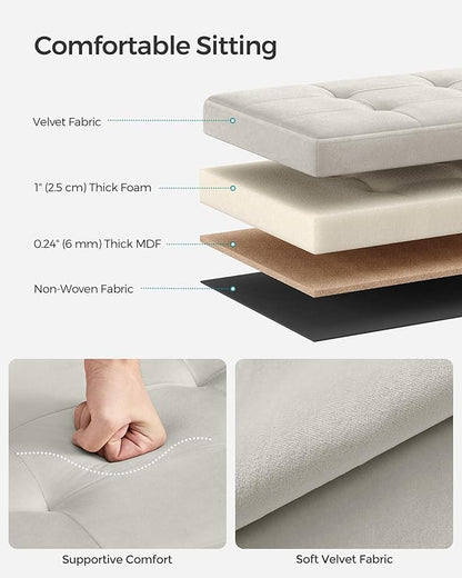 SONGMICS Storage Ottoman, Foldable Small Ottoman Foot Rest, 12.2 x 16.1 Inches Foot Stool, OAD up to 286 lb, for Living Room, Bedroom, Dorm, Cream White ULSF200W01