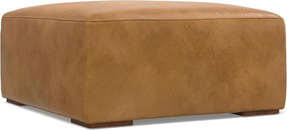 SIMPLIHOME Rex Modular Sofa and Ottoman Set in Full-Grain Genuine Leather, Sienna, 88-inch-Wide 2-Seater Leather Couch and Matching 34-inch-Wide Table Ottoman for Living Room