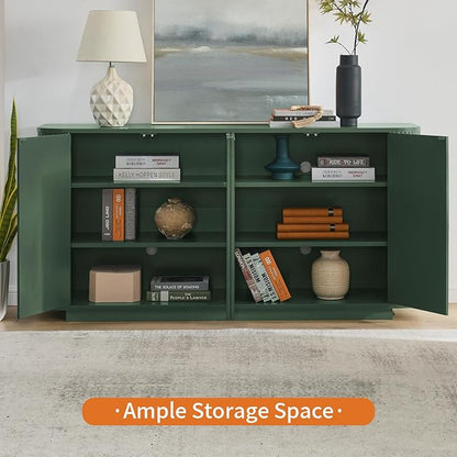 LKTART 64" Buffet Cabinet with Storage, Modern Fluted Accent Sideboard Media Console Credenza with Adjustable Shelves Pressed Spring for Kitchen Living Room,31.5" H (Green)