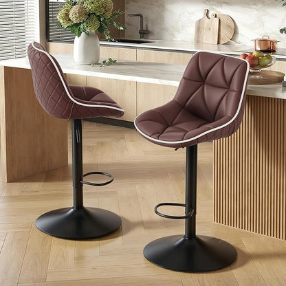 Nalupatio Bar Stools Set of 2, Adjustable Swivel Counter Height Bar Stools with Back, Armless Modern Barstools for Kitchen Island & Home Bar, Upholstered Seat,（Brown）