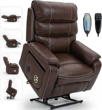 Large Power Lift Chairs Recliners for Elderly with Heated and Massage, Upgraded Dual Motor Lay Flat Recliners, 25in Extra Wide Seat, Folding Tablet, Side Pocket
