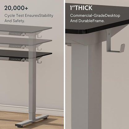 FLEXISPOT EN1 One-Piece Adjustable 60 x 24 Inches Stand Up Desk Workstation Electric Standing Desk with Seamless Desktop (Silver Frame + 60 inches Black Top, 2 Packages)