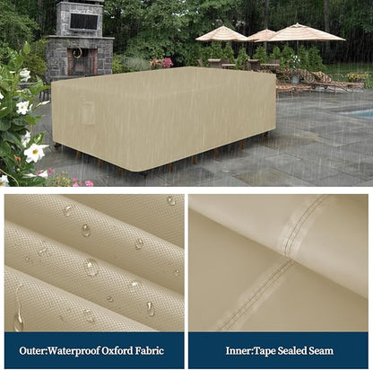 Easy-Going Rectangle Patio Furniture Cover Waterproof Outdoor Dining Table and Chair Cover Anti-UV Outside Sectional Sofa Set Covers (90"L x 64"W x 28"H, Camel)