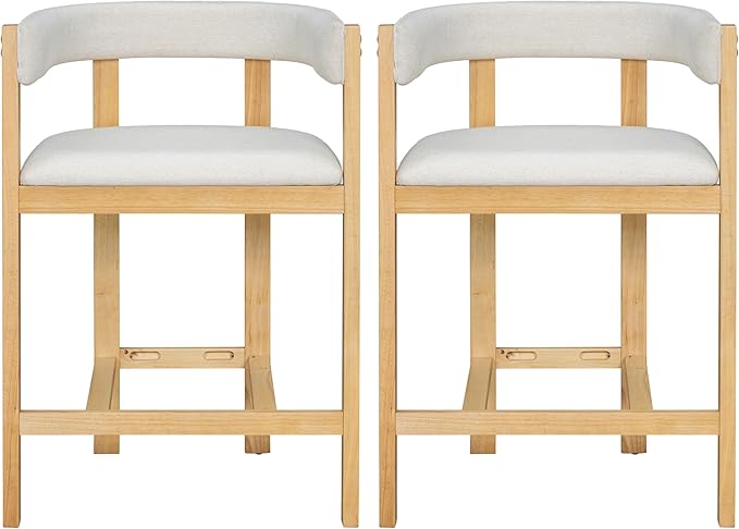 Christopher Knight Home Set of 2 Rylan Modern Fabric Upholstered Dining Room Counter Height Barstools,Kitchen Island Rubberwood Counter Stool,Armchair with Footrest+Curved Backrest,Beige+Natural