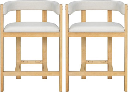 Christopher Knight Home Set of 2 Rylan Modern Fabric Upholstered Dining Room Counter Height Barstools,Kitchen Island Rubberwood Counter Stool,Armchair with Footrest+Curved Backrest,Beige+Natural