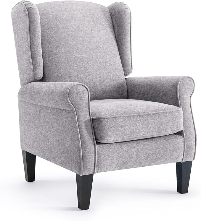 Accent Chair, Light Grey Bedroom Upholstered Armchair in Fabric, Modern Living Room Chairs with Wingback, Business Single Sofa Seat for Office, Sillones para Sala