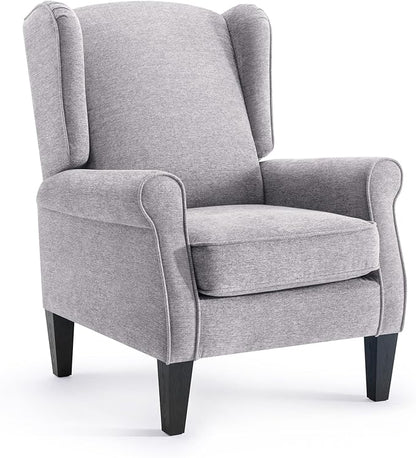 Accent Chair, Light Grey Bedroom Upholstered Armchair in Fabric, Modern Living Room Chairs with Wingback, Business Single Sofa Seat for Office, Sillones para Sala