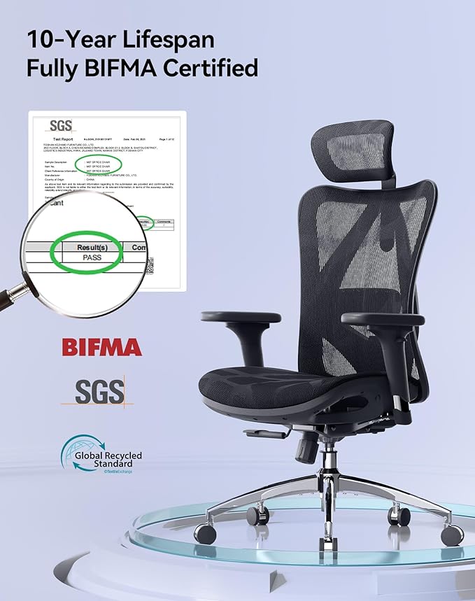 SIHOO M57 Ergonomic Mesh Office Chair, High Back Home Desk Chair with 3D Armrests, Lumbar Support and Adjustable Headrest, Comfortable Computer Chair, Big & Tall Office Chair up to Hold 330 LBS-Black