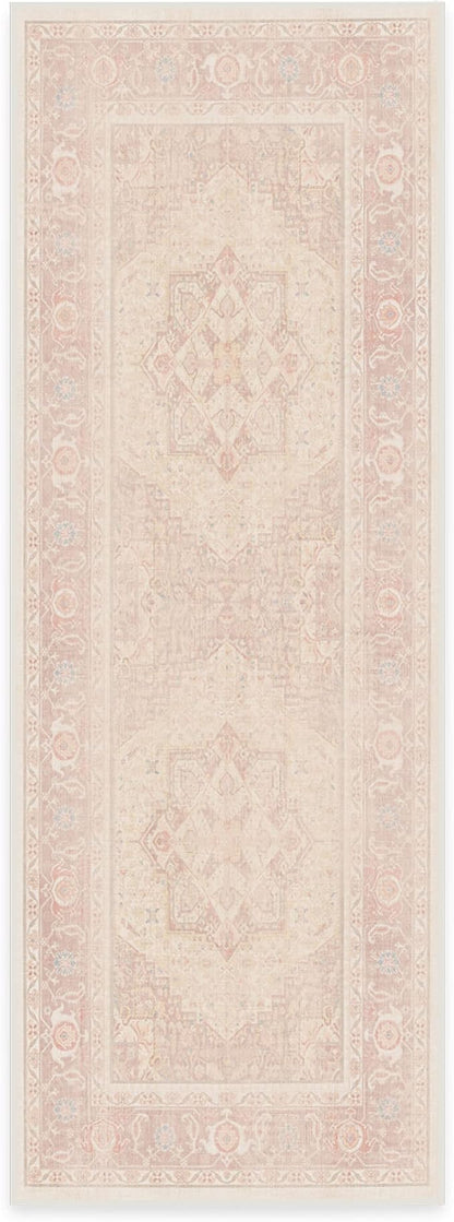 RUGGABLE Washable Runner Rug – Kamran Soft Pink 2.5x7, Stain-Resistant, Non-Slip Hallway Runner – Machine Washable Rug for Hallway, Entryway, Living Room & Kitchen–with Standard Pad