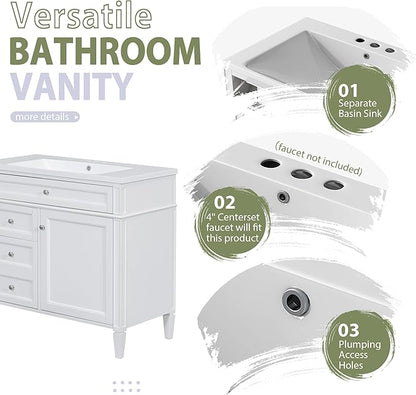 36" Bathroom Vanity with Matching Medicine Cabinet, Modern Sink Storage Cabinet with Drawers, Soft Closing Doors and Shelf, Bathroom Vanities with Sink & Mirror