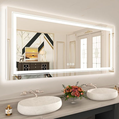 WTTY LED Bathroom Mirror 60"x30" with RGB Backlit and Front Light,Stepless Dimmable LED Mirror for Bathroom,Colored Lighted Bathroom Vanity Mirror,Anti-Fog,Memory Function,Shatter-Proof
