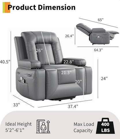 GarveeHome Power Lift Recliner Chair - Heat and Massage, Faux PU Electric Lift Recliner for Elderly & Mobility Impaired, Adjustable Back and Legs, Heavy Duty Lift Chair for Seniors