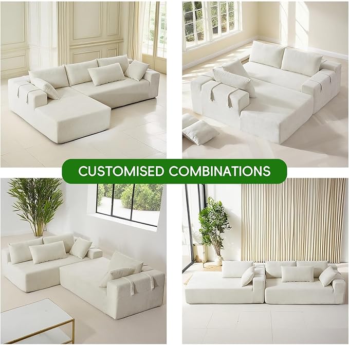 108" Modular Sectional Couch Sofa with L-Shape Chaise, Modern Cloud Comfy Sofa with Deep Seat, Upholstered Couches for Living Room Bedroom, No Assembly Required (Beige Left Facing Chaise)