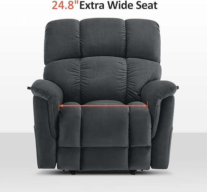 MCombo Large-Wide Dual Motor Power Lift Recliner Chair, Massage and Dual Heating for Elderly People, Infinite Position, Fabric R7166 (Dark Grey)